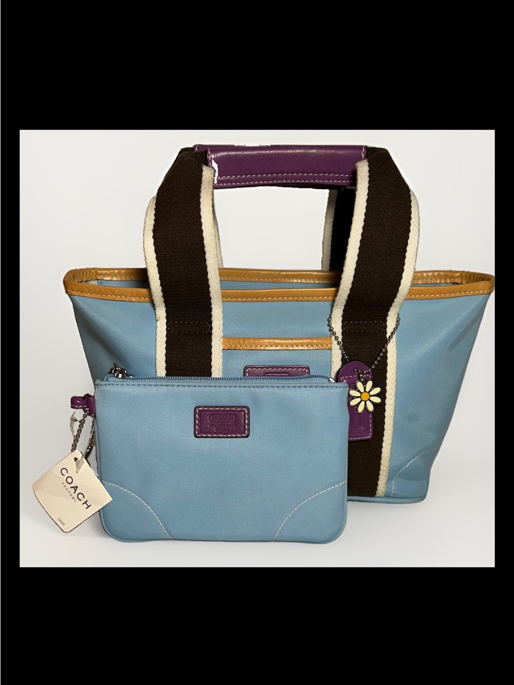 Coach Hamptons Mini Nylon Tote&Wristlet Set,Light Blue/Purple Leather-2005 #6268